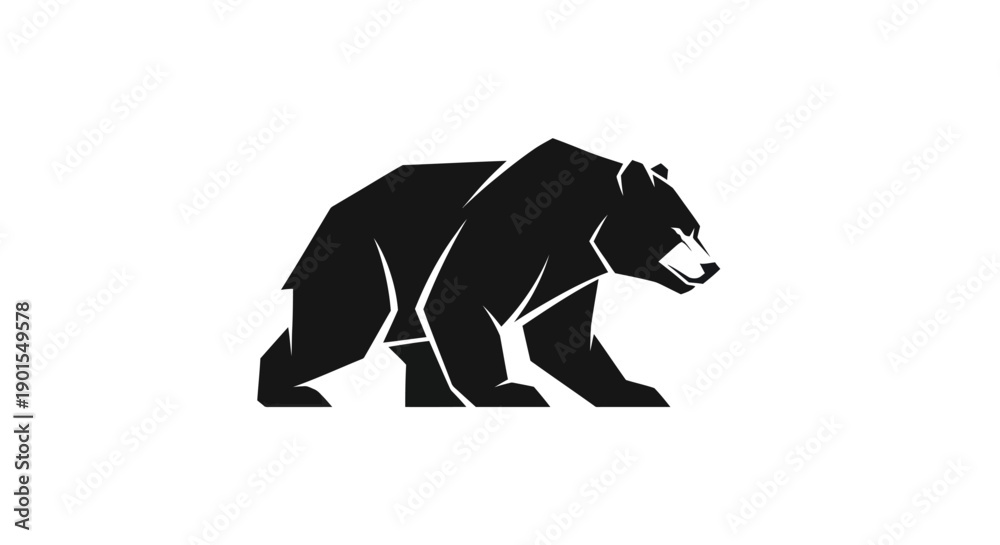 Fototapeta premium Black bear silhouette against white background