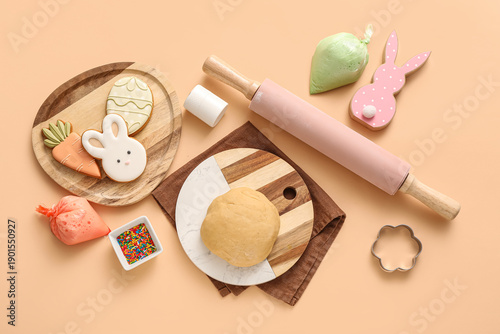 Fresh dough with Easter coo...