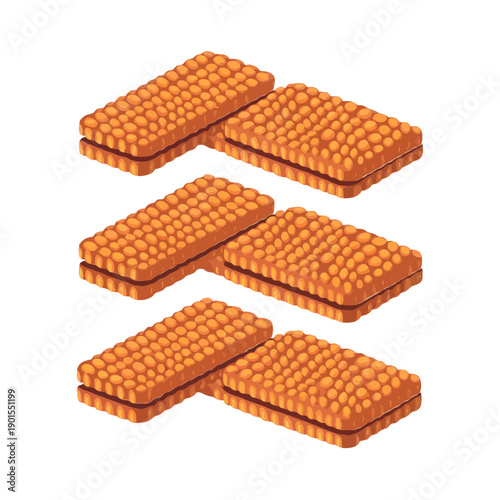 Stack of waffle cookies isolated on white background, Vector, illustration