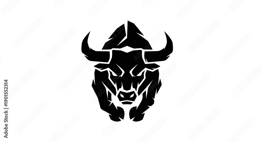 Fototapeta premium Black bull silhouette on white background