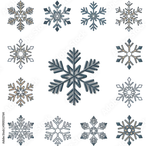 Decorative Snowflake Collection with Unique Winter Ice Crystal Designs