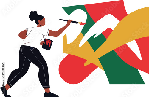 Woman Painting with Brush and Paint.