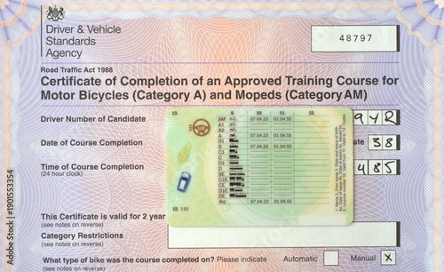 Foto Piece of CBT certificate with provisional licence.
