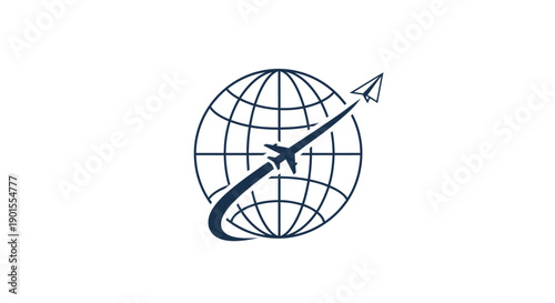 Aeroplane flying around the world illustration.