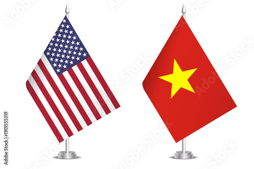 Flags of United States and Vietnam. The concept of partnership and joint action. Symbol of partnership, cooperation, international collaboration, peaceful negotiations, alliance, bilateral