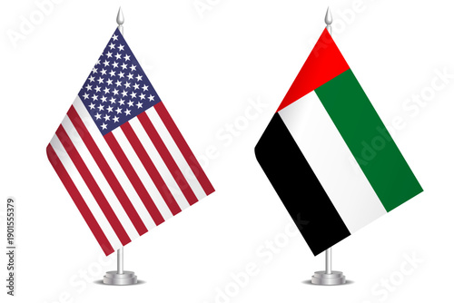 Flags of United States and United Arab Emirates. The concept of partnership and joint action. Symbol of partnership, cooperation, international collaboration, peaceful negotiations, alliance