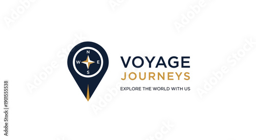 Voyage Journeys travel company logo with map pin and compass.