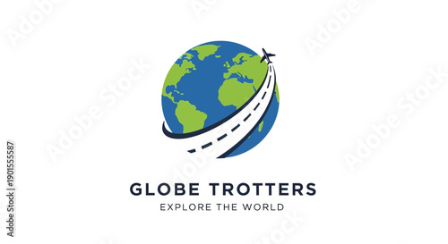 Globe Trotters travel agency logo with airplane and earth.
