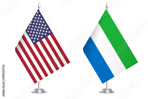 Flags of United States and Sierra Leone. The concept of partnership and joint action. Symbol of partnership, cooperation, international collaboration, peaceful negotiations, alliance, bilateral