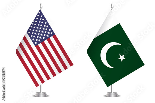 Flags of United States and Pakistan. The concept of partnership and joint action. Symbol of partnership, cooperation, international collaboration, peaceful negotiations, alliance, bilateral