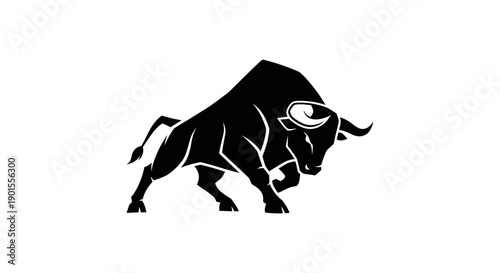 Black bull silhouette on white background