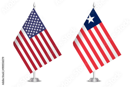 Flags of United States and Liberia. The concept of partnership and joint action. Symbol of partnership, cooperation, international collaboration, peaceful negotiations, alliance, bilateral