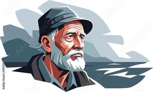 Illustration of elderly man with white beard.