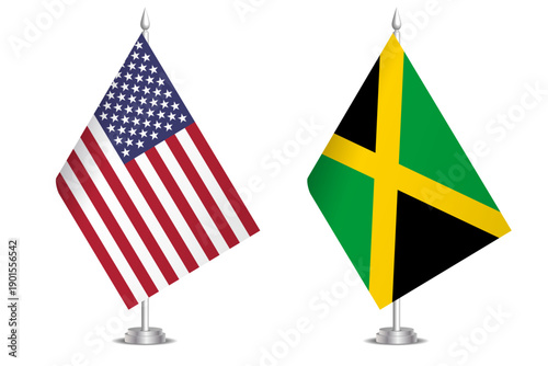 Flags of United States and Jamaica. The concept of partnership and joint action. Symbol of partnership, cooperation, international collaboration, peaceful negotiations, alliance, bilateral