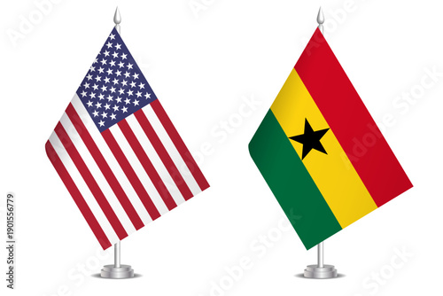 Flags of United States and Ghana. The concept of partnership and joint action. Symbol of partnership, cooperation, international collaboration, peaceful negotiations, alliance, bilateral communication