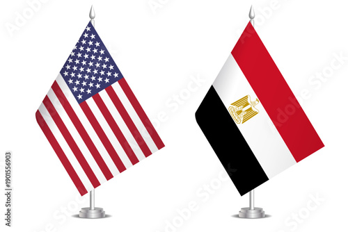 Flags of United States and Egypt. The concept of partnership and joint action. Symbol of partnership, cooperation, international collaboration, peaceful negotiations, alliance, bilateral communication