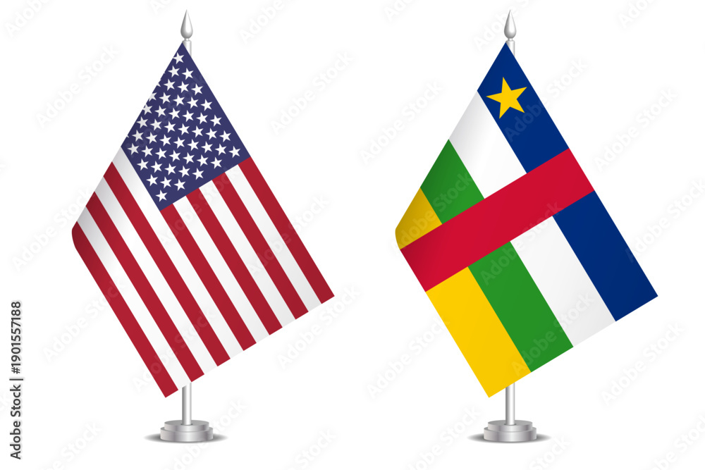 Fototapeta premium Flags of United States and Central African Republic. The concept of partnership and joint action. Symbol of partnership, cooperation, international collaboration, peaceful negotiations, alliance
