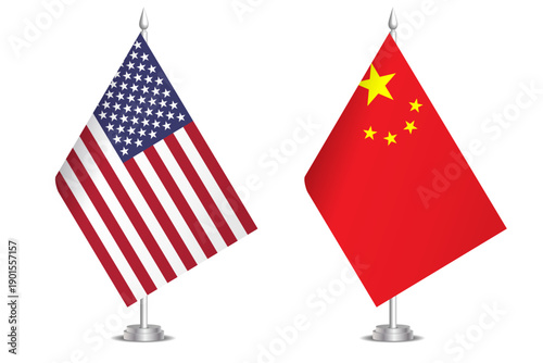 Flags of United States and China. The concept of partnership and joint action. Symbol of partnership, cooperation, international collaboration, peaceful negotiations, alliance, bilateral communication
