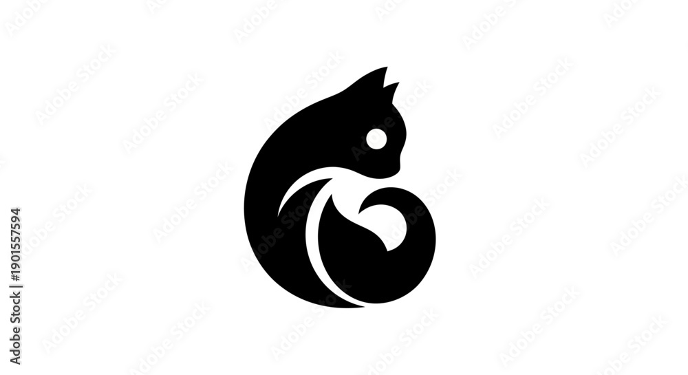 Fototapeta premium Black cat silhouette on white background