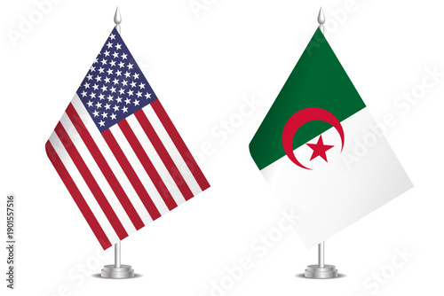 Flags of United States and Algeria. The concept of partnership and joint action. Symbol of partnership, cooperation, international collaboration, peaceful negotiations, alliance, bilateral