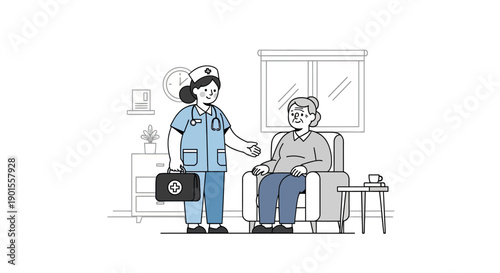 Nurse Caring for Elderly Patient in Home Healthcare Setting