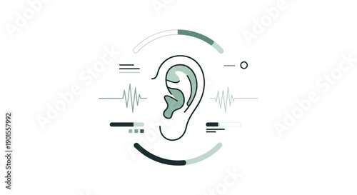 Hearing health awareness and sound wave infographic with ear illustration