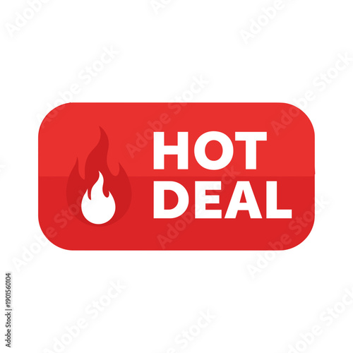 Hot deal label with flame icon and bold typography
