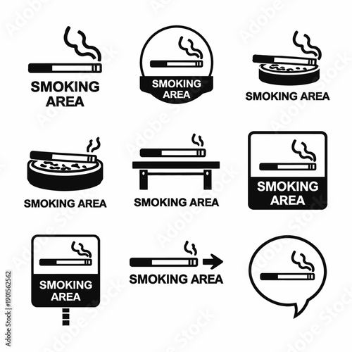 Kumpulan ikon area merokok. Ilustrasi vektor.