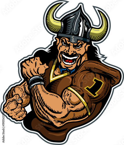 viking mascot wearing football jersey for school, college or league sports
