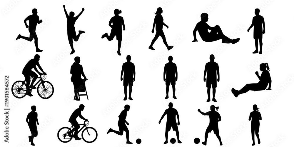 Fototapeta premium Collection of various silhouette people in different activities isolated on white background 