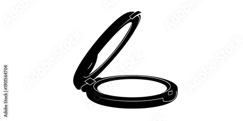 Black silhouette of a compact makeup mirror with lid open isolated on white background
