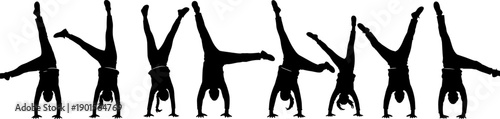 People Doing Handstands and Acrobatics Silhouettes Set, Flat Vector Illustration Isolated