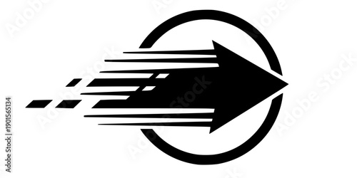 Icon of black arrow moving fast through circle, vector illustration for delivery company.
