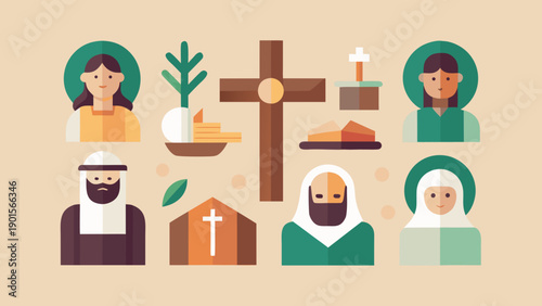 Christian Community and Church Fellowship Vector Icons