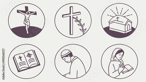 Christian Line Art Icon Set for Church Branding and Religious Materials