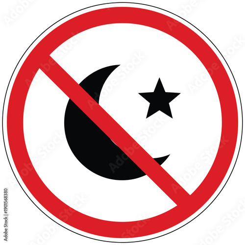 No entry symbol displaying a moon and a star icon, suggesting limits on nocturnal activities or celestial viewing