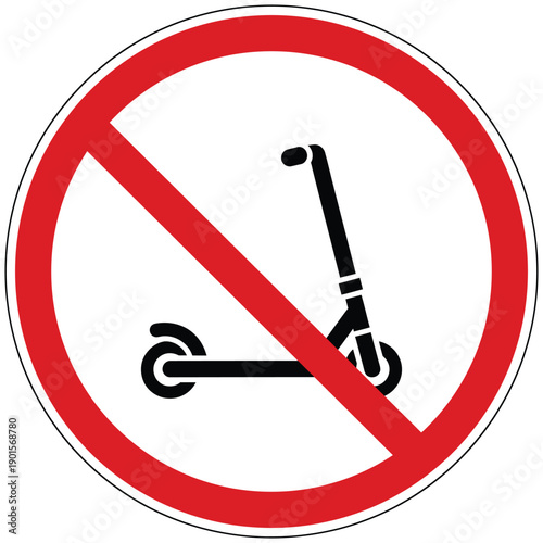 Regulatory prohibition sign indicating no scooters are allowed in certain pedestrian zones or indoor spaces