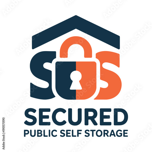 A logo for a secured public self storage company with a padlock and house icon