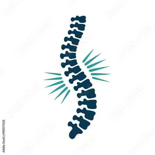 A graphic illustration of a spine with green rays on a white background, representing back health and wellness.