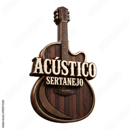 Acustico Sertanejo Logo Inside A Wooden Guitar Shape For Musical Graphic Design