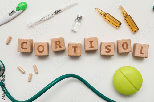 Word CORTISOL with stethosc...