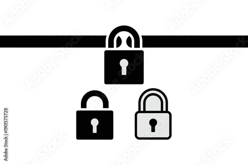 Three padlocks are displayed on a white background with a black line above.