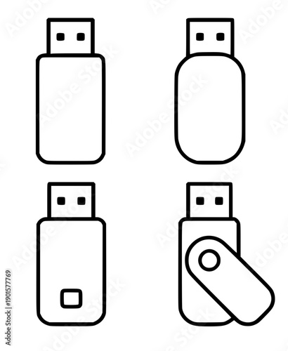 Electronic or technology icon, vector illustration of 4 usb flash drives, in outline design style