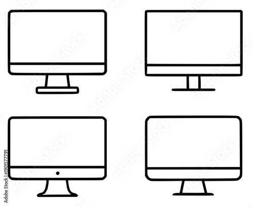 Electronic or technology icon, vector illustration of 4 computer monitors, in outline design style