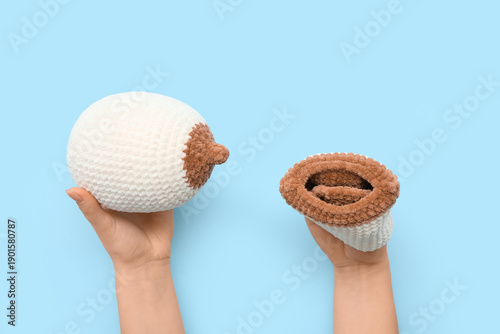 Female hands with knitted m...