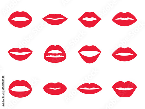 Red lips icon set beauty makeup mouth expression vector collection