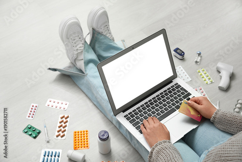 Woman with modern laptop, c...