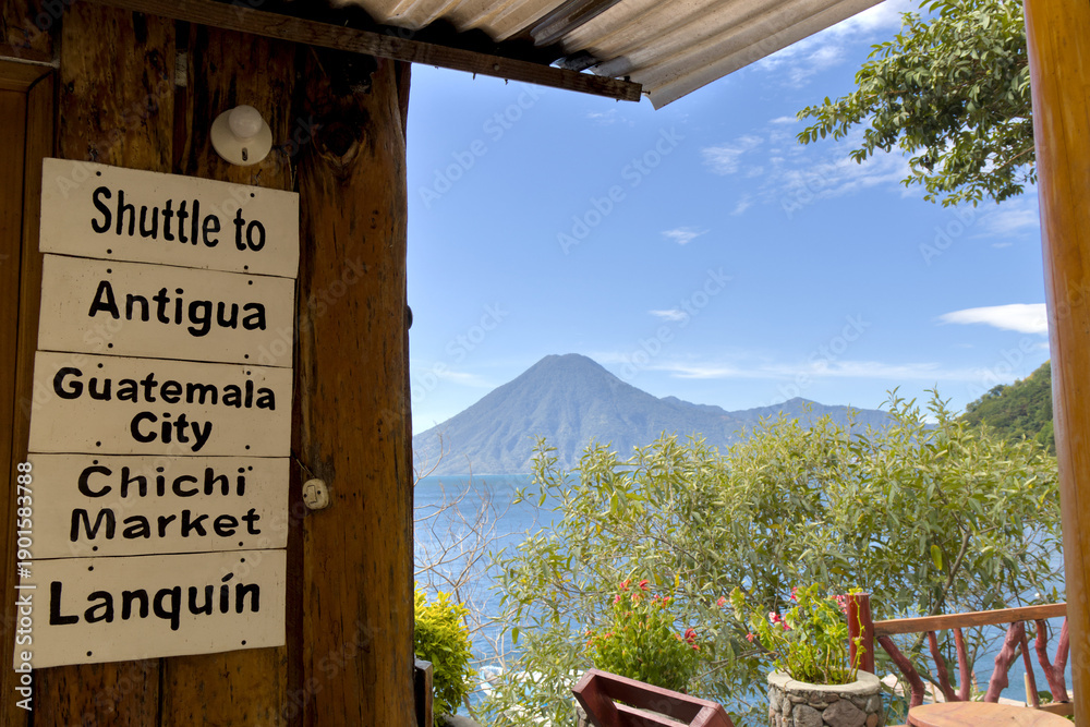 custom made wallpaper toronto digitaltransport sign in lake atitlan guatemala for bus to antigua guatemala city shuttle hotel hostel backpacker travel tourism destination volcano background, getaway, tourist, class
