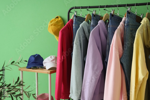 Rack with colorful clothes ...