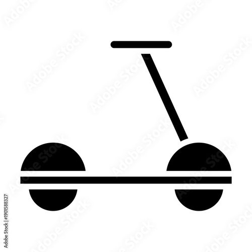 Black solid icon kick scooter. Minimalist transportation and vehicles silhouette symbol design.